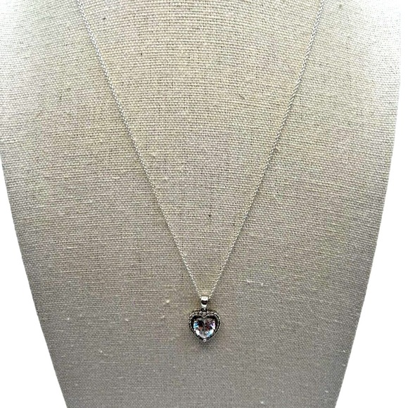 Heart-Shaped Cubic Zirconia Pendant Necklace In 925 Sterling Silver.   A38 - Picture 3 of 10